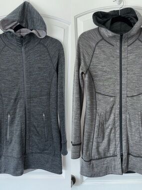 Ibex Dyad merino wool reversible hooded long sweater jacket tunic S